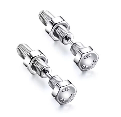 Nut and Bolt Screw Stainless Steel Earrings Jewellery - Picture 4 of 6