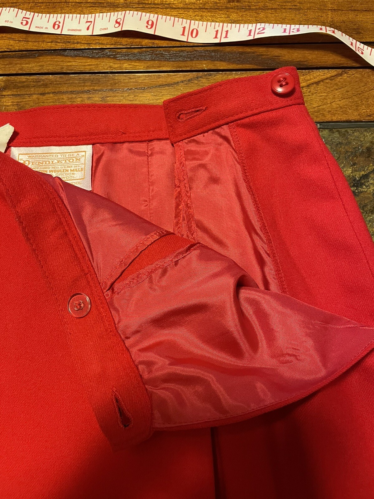 Vinatge 70s PENDLETON 100% Wool Solid Red Pleated… - image 6
