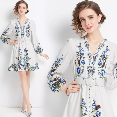 Robe Betsey Johnson Fleurie Blanc & Bleu - Manches Cloche Boho - Taille 6 - Neuve Avec étiquette