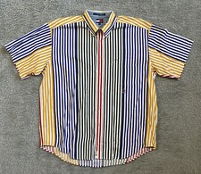 Tommy Hilfiger Mens Vintage 90s Striped Colorblock Short Sleeve Shirt Size Large