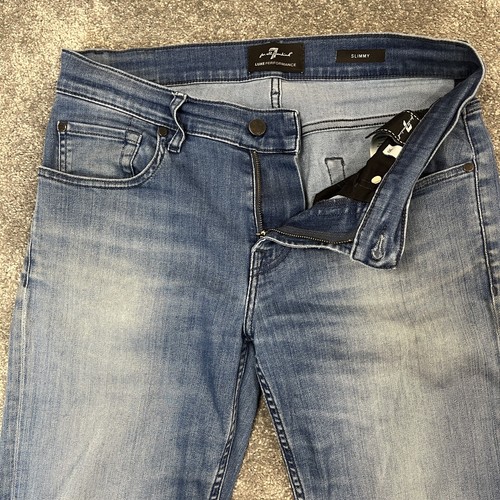 Mens Jeans Slim Tapered Light Wash Blue Faded 7 For All Mankind Slimmy W30 L32 - Picture 9 of 14
