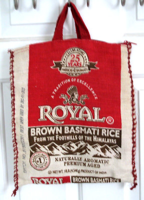 Burlap Jute Hippie Tote Bag Royal Basmati Rice 10lb Zipper Handle 12'' x 15''