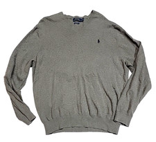 Ralph Lauren Pima Cotton V-Neck Heathered Gray Pullover Sweatshirt Men's XL