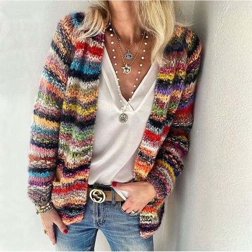 Women Knitted Cardigans Sweater Long Sleeve Coat Tops Ladies Pocket Sweaters - Picture 5 of 11