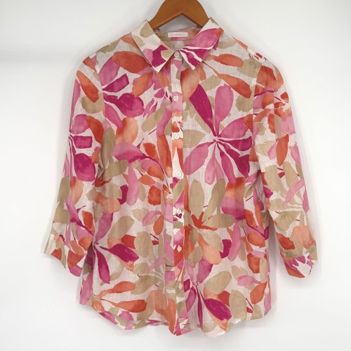 Chico's Linen Floral Button Front Elbow Sleeve Women's Chico Size 1