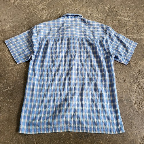 Vintage Y2K Point Zero Gingham Shirt Size M Blue Textured Button Up Summer Beach - Picture 4 of 9