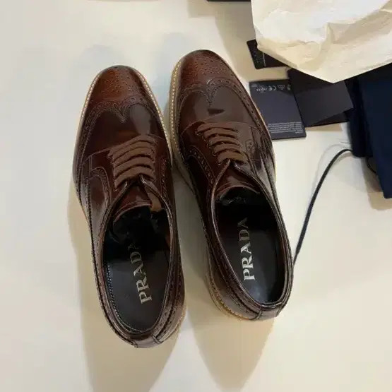 Prada Men's Leather Wingtip Dress Shoes, Size 6.5, New