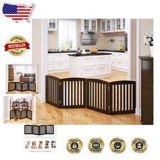 Wooden Pet Gate - 24" Tall, 4 Panel, Foldable, Espresso, FSC Certified