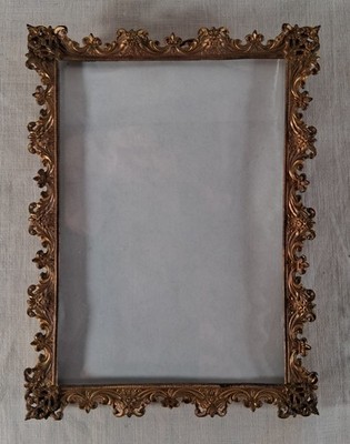 Antique Ornate Victorian Style Rectangular Brass Hanging Picture Frame