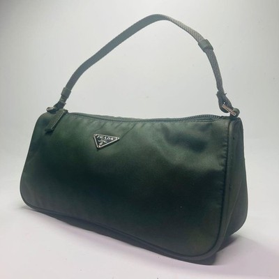 PRADA Tessuto Triangular Plate Accessory Pouch Khaki Nylon Authentic