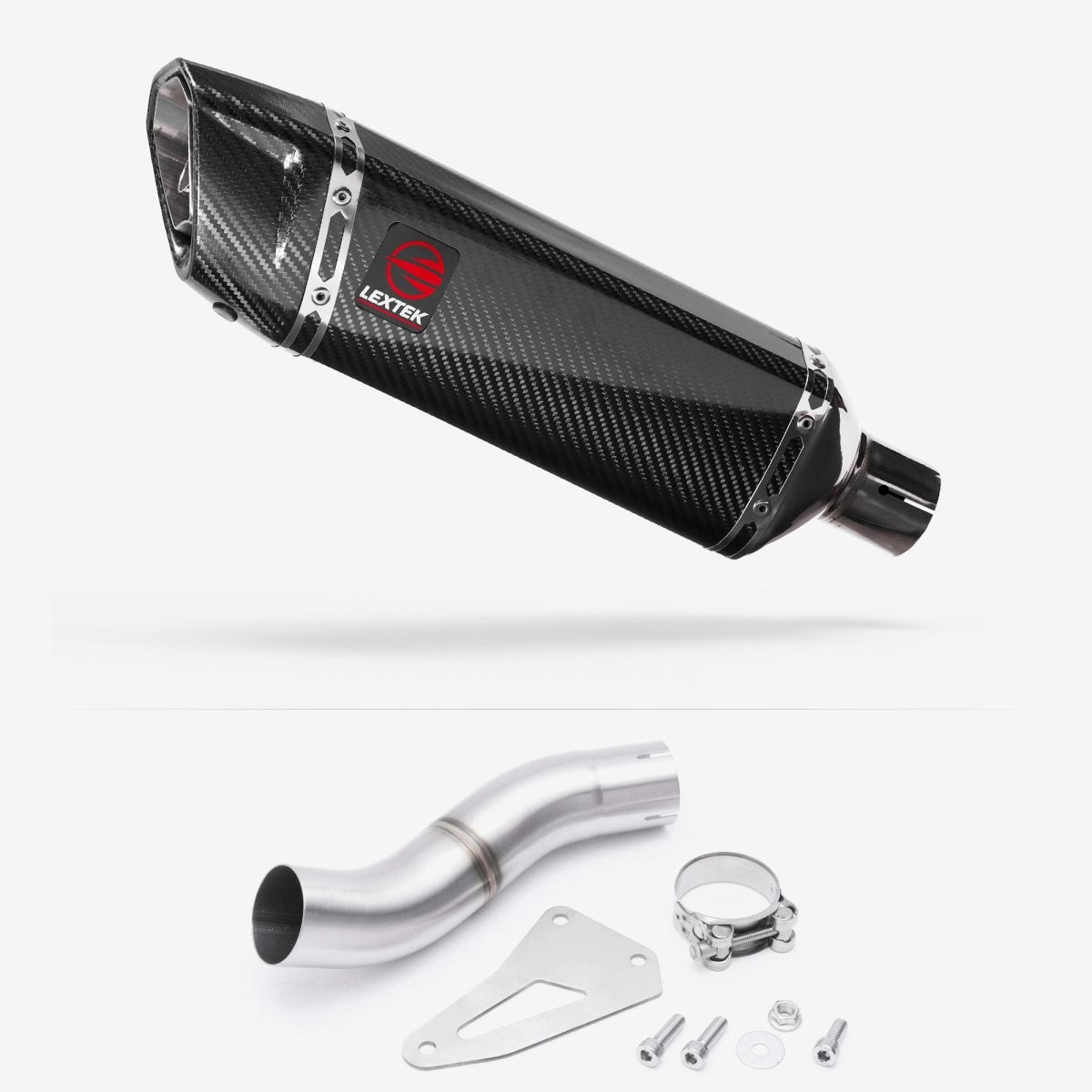 Lextek Carbon Fibre SP9C 300mm Exhaust with Low Level Link Pipe Silencer Chrome