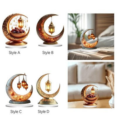 Eid Mubarak Night Light Ramadan Moon Light Ornament Rustic Acrylic Creative