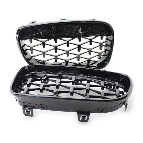 For BMW E81 E82 E87 E88 ABS 2Pcs Chrome+Black Diamond Style Front Bumper Grille - Picture 9 of 18