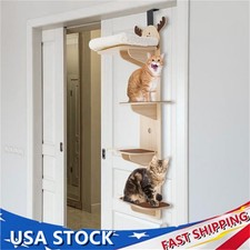 4-Tier Cat Climbing Frame Door Hanging Wood Cat Tree Tower Cat Scratching Post