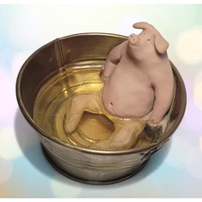 Vintage Anthropomorphic Pig Bathing Figurine "Swine Cooler" Betty Disfuntorum