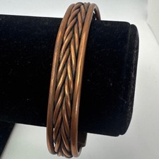 Vintage Braided Copper Cuff Bracelet Woven Metal Artisan Boho Bangle