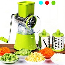 Grattugia per Formaggio Rotante, Affettatrice per Verdure con 3 Lame a Tamburo,