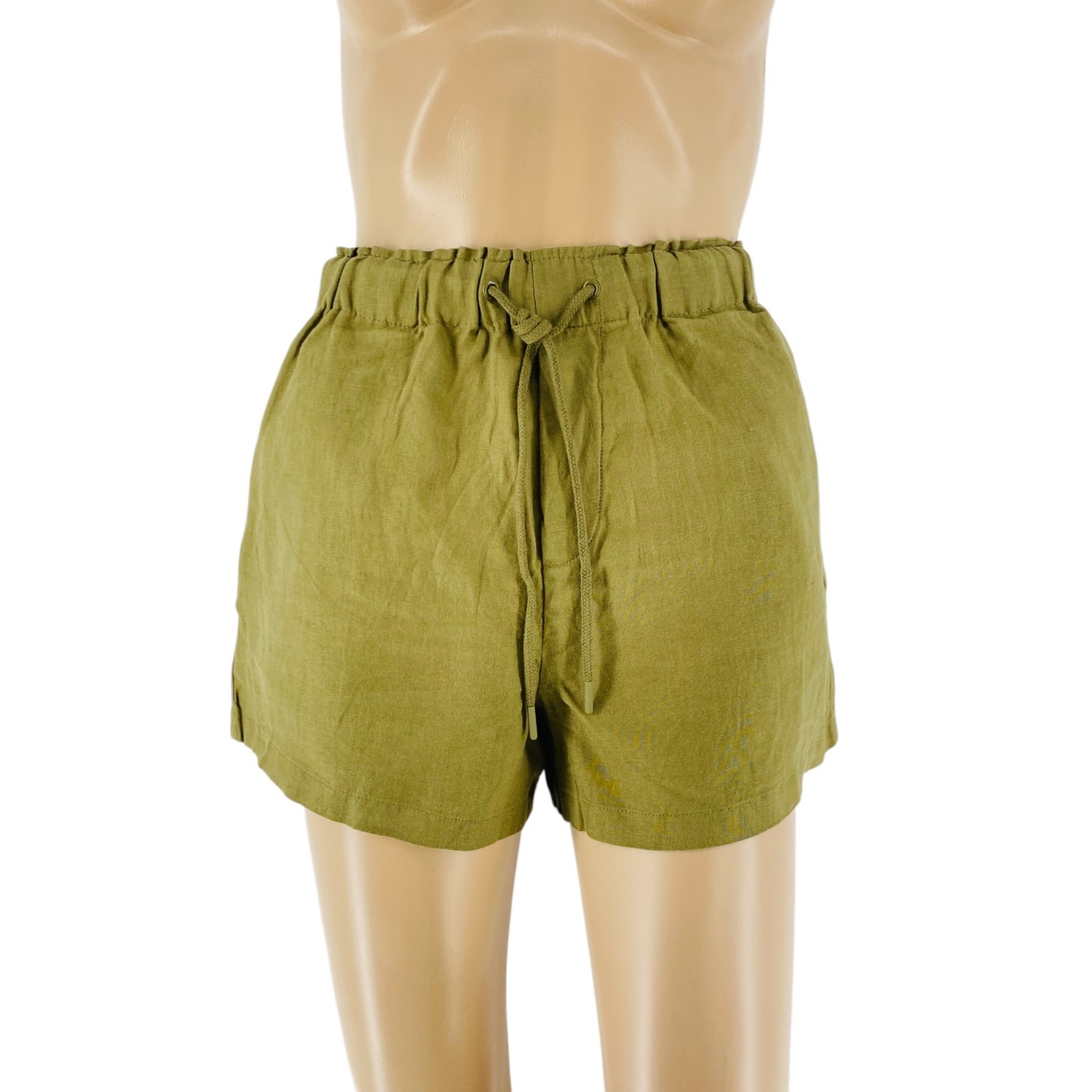 Mango mujer Verde Oscuro Corte Normal Lino Sudor Pantalones Cortos 2XS XXS