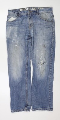 Maine Herren Jeans blau Baumwolle gerade Größe 34 in L30 im Regular Zip