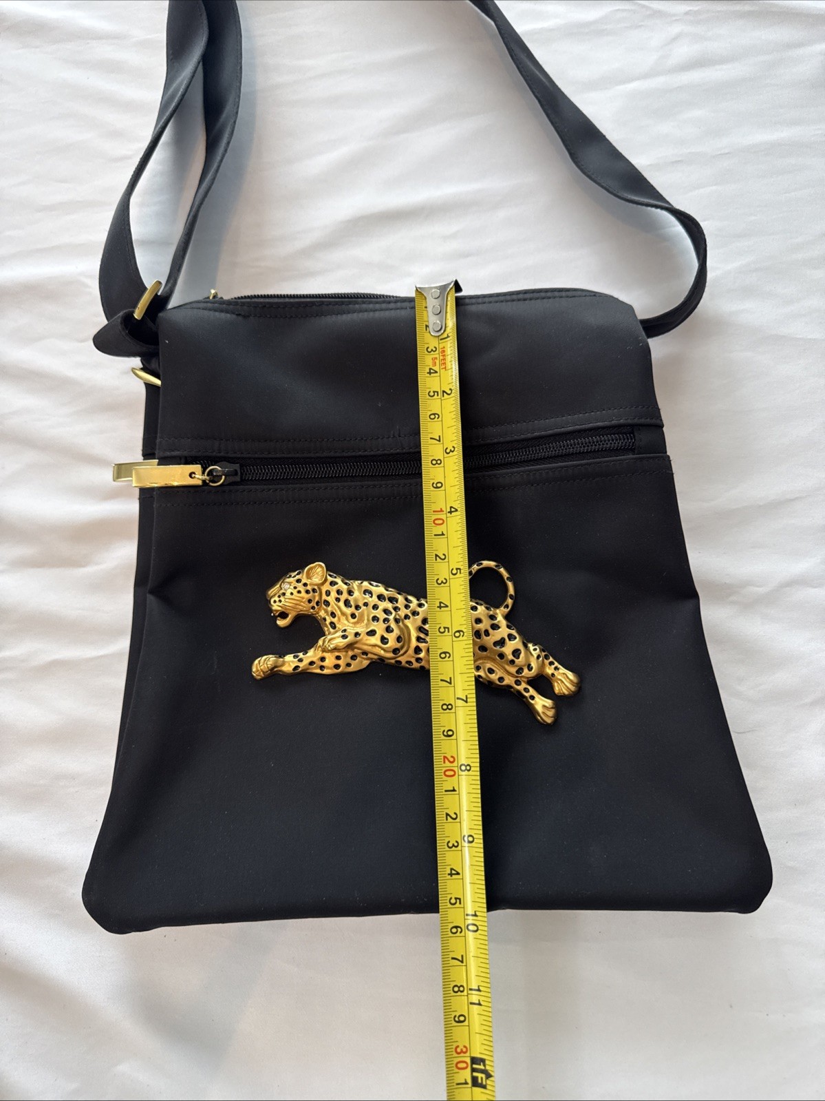  Nima Womens Black Crossbody Bag With Gold Pantera