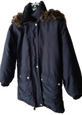 Belfe & Belfe BLU Imbottito Pelliccia Cappuccio Parka Gioccone Taglia 44 - NUOVO
