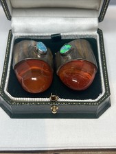 Southwestern Santa Fe Amber W/ Opal Silver Post Earrings Unique 2” Drop Handmade