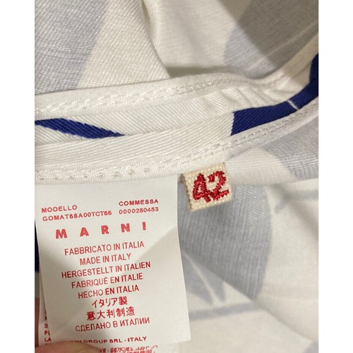 MARNI White Blue Cotton Leaf Printed Asymmetrical Midi Skirt Size 42 US 6 - Picture 4 of 4
