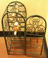 Beautiful Vintage Green Heavy Duty Iron 18 Section Wine Rack With Gate