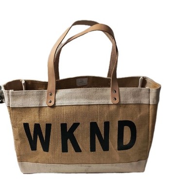 Santa Barbara Design Studio Jute WKND Tote Bag Leather Handles Large Market EUC