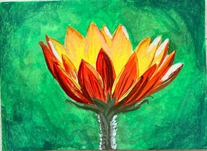 ACEO Original Art Gouache Painting: Sunny Flower by Jill/ Tulip and Topaz