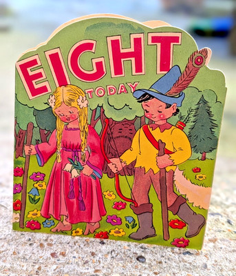 Vintage UNBENUTZTE 1940er GEBURTSTAG Alter acht Hänsel & Gretel Grußkarte (EB10863)