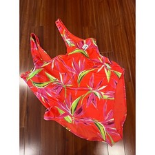Old Navy Swimsuit Plus One Piece Floral Front Zip Coral Orange Red New 3X