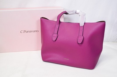NEW C. Paravano Full Grain Leather Large Tote Purse Purple 13x10x7