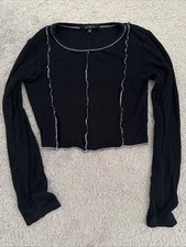 FBZ Black Long Sleeve Knit Blouse Shirt Top Girls 12 L White Stripe