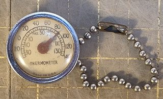 Vintage Thermometer Round Chrome Auto Keychain Made in USA b