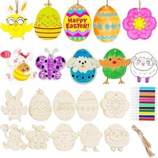 40Pcs Wooden Easter Crafts Kit for Kids - DIY Painting Ornaments