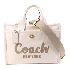 COACH GHW 2 Way Shoulder Bag M2411 Calfskin Leather White