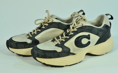 Coach CI071 SIG TECH RUNNER Sneakers Women's Size Black and Cream 8B