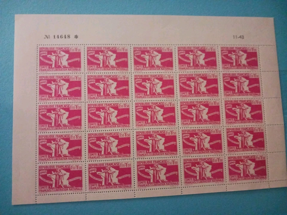 Francia 1942 CFLN 1942 JUEGO COMPLETO EN HOJAS DE 25 F MNHOG VER DESCRIPCIÓN Foto 4 de 4
