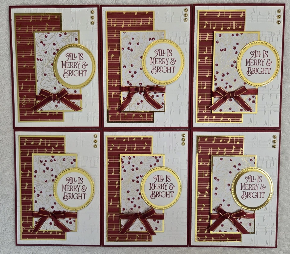 Juego de 6 tarjetas de Navidad hechas a mano A2 papel especial alegre estampado color... Foto 3 de 4