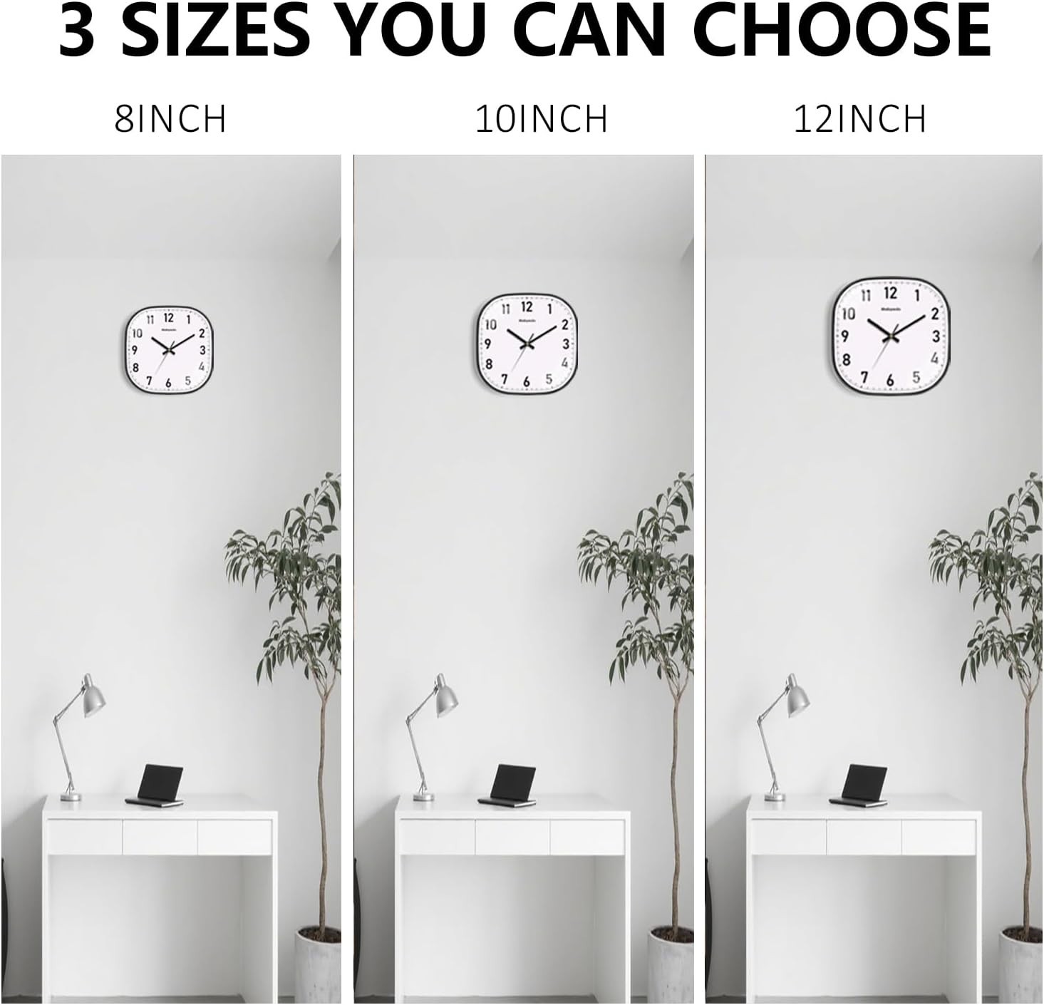 Small Wall Clock 8 Inch Silent Non Ticking Battery Operated Clock, Square Analog