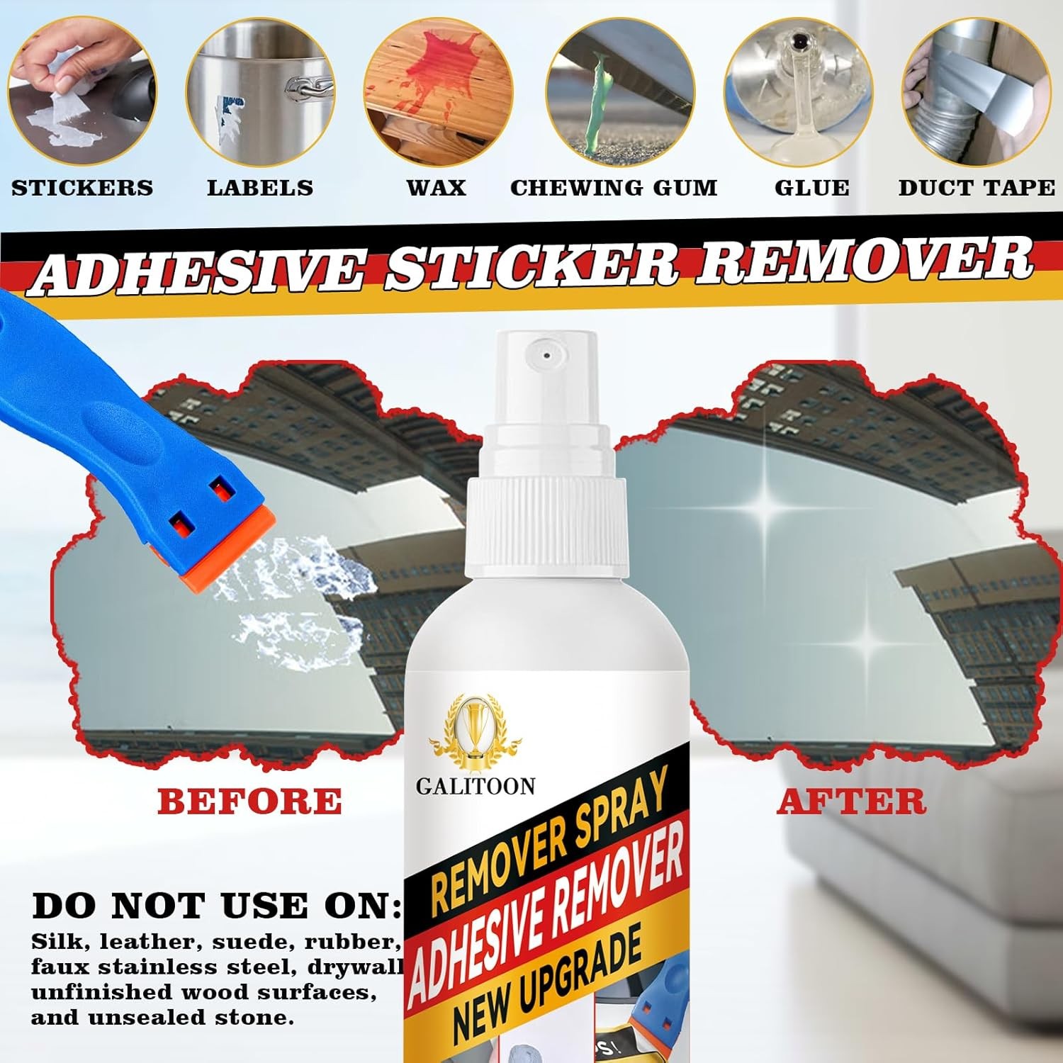 Adhesive Remover, Surface-Safe Glue Remover with Plastic Scraper, Sticker Red 