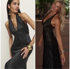 Reformation Daniela Silk Polka Dot Black Maxi Dress SZ US 2 NWT