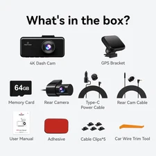 REDTIGER F17 4K Dash Cam 3 Channel Front and Rear Inside 64GB SD Card 5G WiFi