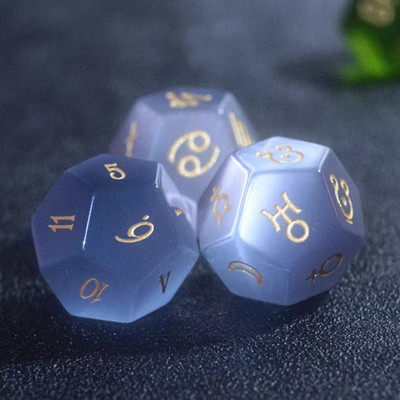 Custom Gray Cat's Eye Astrology Dice 3-Piece Set Planets Zodiac Houses