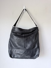 Margot New York The Alma Black Leather Hobo Bag Big Purse Silver 13.5x14x4 In