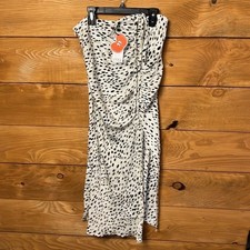 CIDER Women's M Beige Black Dalmation Print Ruched Midi SKIRT zip NWT night out