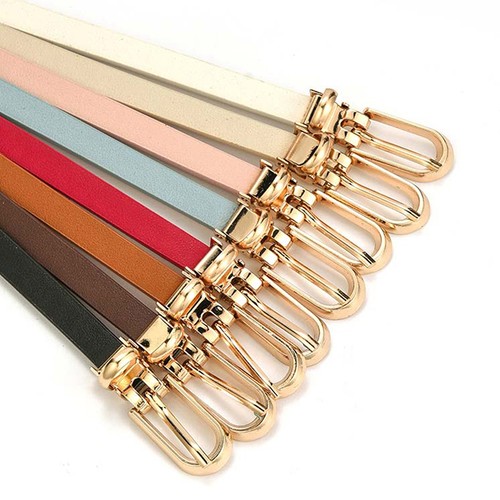 Women Faux Leather Belts Candy Color Thin Skinny Waistband Adjustable Waist B-P2