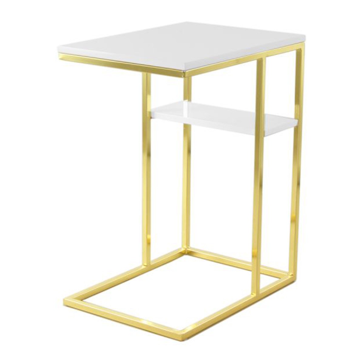 Table d'appoint ronde Maud 60cm meuble bout de canapé blanc or