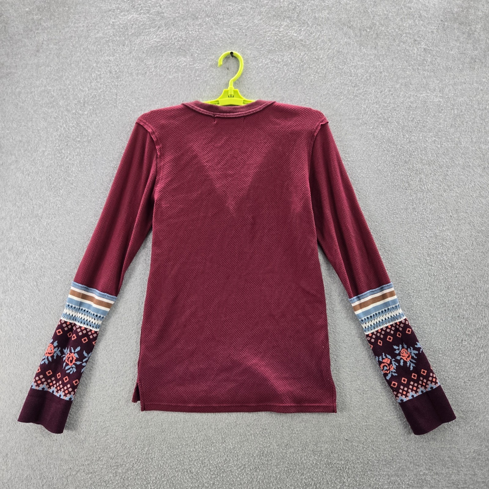 We The Free Women Shirt L Red Mikah Layering Cuff Floral Bohemian Embroidered